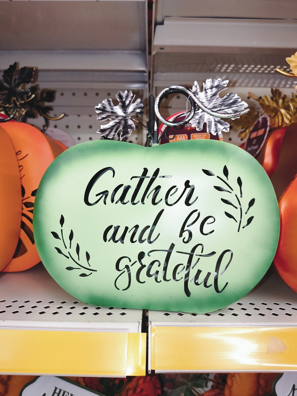 Gather and Be Grateful Green Decorative Pumpkin Sign